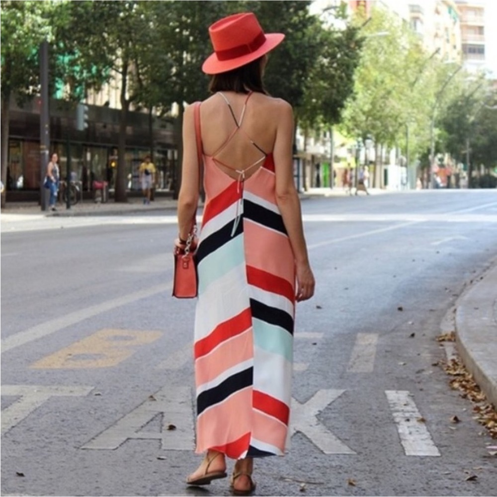 ZARA Bold Stripes Halter Multicolored Maxi Dress NWOT - Size M